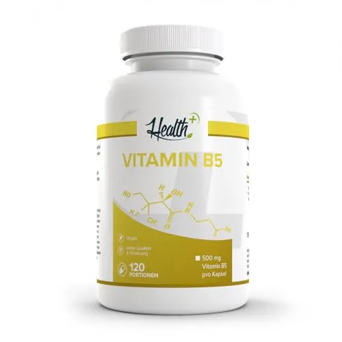 Zec+ Nutrition Health+ Vitamin B5 - 120 Kapseln mit 500 mg Pantothensäure - Vitamin B5 Präparate, unterstützt den normalen Energiestoffwechsel und fördert die Haut- und Haarpflege, Made in Germany mit höchsten Qualitätsstandards.