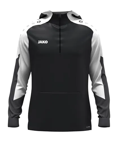 JAKO Unisex Zip-Hoodie Dynamic, schwarz/weiß/anthrazit, XL - Hoodie aus 100% recyceltem Polyester, atmungsaktiv und ideal für kühle Tage. Perfekt für umweltbewusste Sportler mit praktischer Tasche für Stauraum.