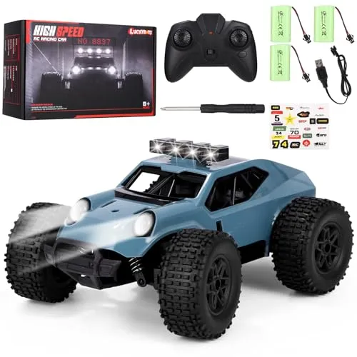 Azyvum Ferngesteuertes Auto 1:20 mit Scheinwerfer,All Terrain Off Road RC Auto Monstertruck 2,4GHz Auto Ferngesteuert Spielzeug, 3 Akku für 70 Min,Laufzeit