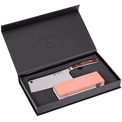 GRÄWE Chinesisches Kochmesser Set mit Wetzstein 1000/3000 - Hochwertiges Chefmesser - Kochmesser Set mit scharfem 16,6 cm Chefmesser aus German Steel und ergonomischem Pakkawood-Griff. Inklusive Korund-Wetzstein für optimale Schärfe.