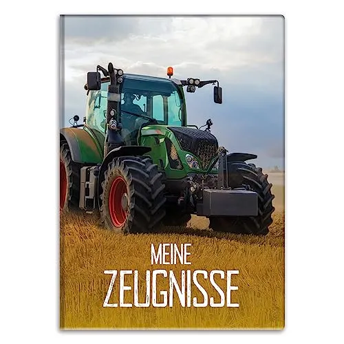 itenga Zeugnismappemit Motiv DIN A4 Dokumentenmappe Zeugnisse - für Kinder Jugendliche Schüler Mädchen (Traktor auf dem Feld)