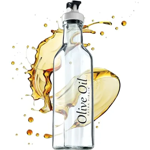 KADAX Glasflasche für Olivenöl, 500 ml, Ölflasche zum Befüllen, Ölkaraffe aus robustem Glas, Olivenölflasche, Dekorierte Flasche für die Küche (Transparent)