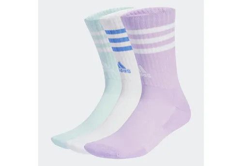 adidas Unisex 3-Stripes Cushioned Crew Socks 3 Pairs, Powder Plum/White/Halo Mint, 10.5-12.5