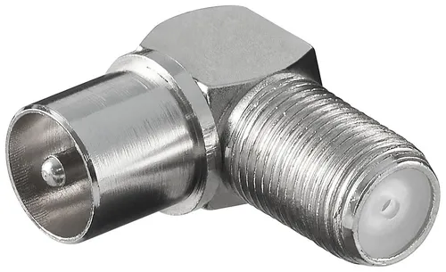 Adapter:F-Kupplung>Koaxial-Stecker,90°; WE 1171 W (F-jack>coaxial plug)