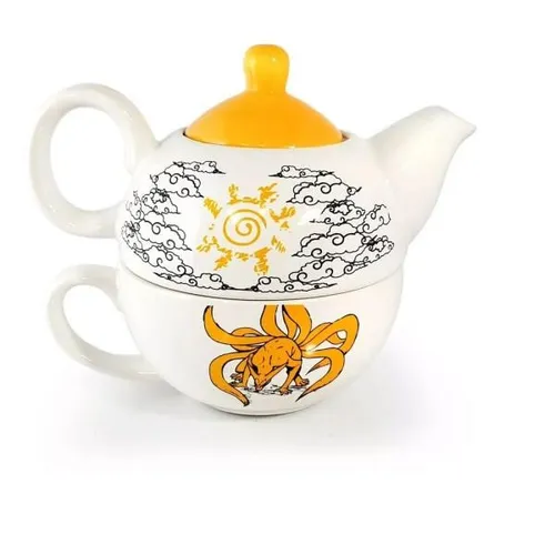 Just Funky Naruto Tee-Set - Teekannen für eine Tasse, ideal für Naruto-Fans: Hochwertiges Keramikset mit Wasserkocher und Becher, perfekt für heiße Getränke und um die Kraft der 9-schwänzigen Bestie zu genießen!
