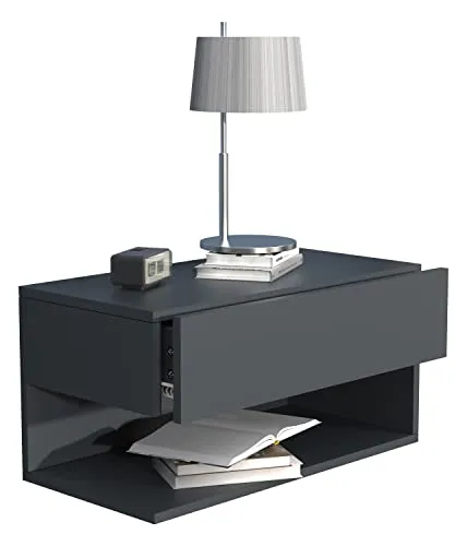 VCM Nachtschrank Usal XL 60 cm Anthrazit - Nachttisch und Wandboard in einem, mit praktischer Schublade und Ablagefläche. Maße ca. H. 30 x B. 60 x T. 32 cm - perfekt für stilvolle Schlafzimmer.