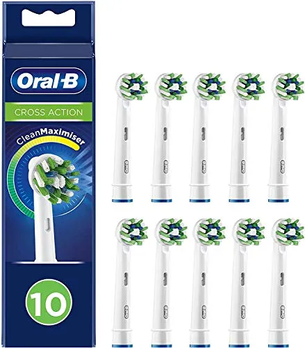 Oral-B CrossAction Aufsteckbürsten 10er Pack - Ersatzbürsten für elektrische Zahnbürste mit abgewinkelten, mittelharten Borsten für gründliche Reinigung und optimale Plaque-Entfernung.