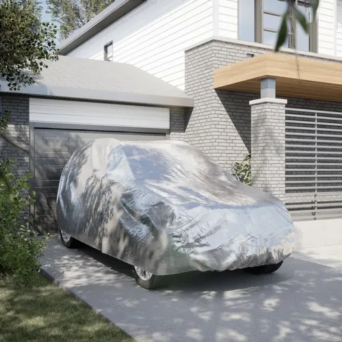 vidaXL Autoabdeckung für SUV mit Schnallenriemen - Silber L - Sonstiges Autozubehör, schützt dein SUV ganzjährig vor Witterungseinflüssen mit atmungsaktivem, wasserdichtem Material und reflektierender Silberbeschichtung für optimale Wärmeisolierung.