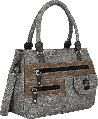 Damen Tasche Schultertasche Henkeltasche Handtasche Leder Optik GRAU (15109)