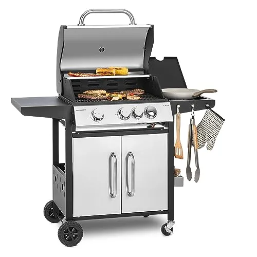 Klarstein Gasgrill - 4-Brenner BBQ mit 13,5 kW, große Grillfläche und effiziente Snap-Jet-Zündung für Garten und Balkon