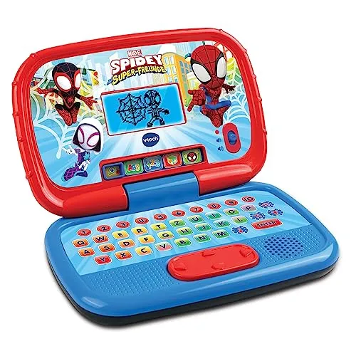 VTech Spidey Lernlaptop – Interaktiver Kindercomputer mit QWERTZ-Tastatur - Elektronisches Lernsystem für Kinder von 3-6 Jahren mit 5 Spielmodi, LCD-Bildschirm und Originalstimme von Spidey. Fördert spielerisch Buchstaben, Mathematik und Logik.