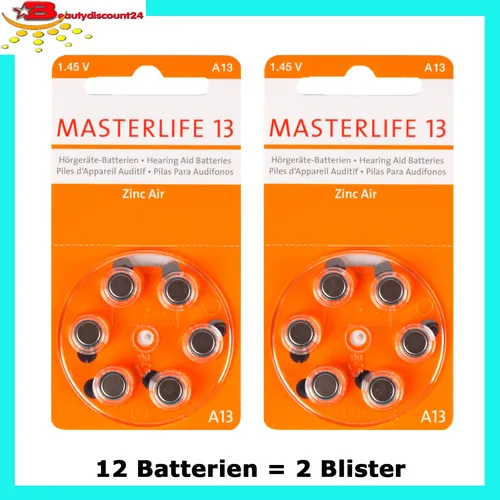 MASTERLIFE HÖRGERÄTE BATTERIEN Typ 13 PR48 orange A13 Batterie 12