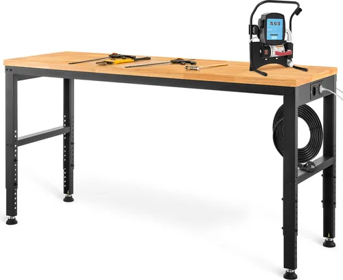 SucceBuy 135 x 46 x 97 cm Werkbank, höhenverstellbar, funktionale Werkbank mit Steckdosen