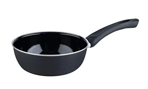 Riess Classic Emaille Gourmet Pfanne Ø20cm Schwarz - Pfanne aus hochwertiger Emaille, ideal für alle Herdarten, mit starkem Stahl-Wärmespeicherboden für energiesparendes Kochen und aromaneutralen Genuss.