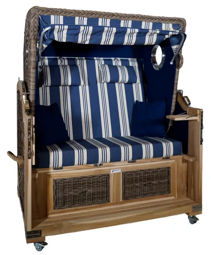 Strandkorb Teak XL blau Multistreifen 2½ Sitzer
