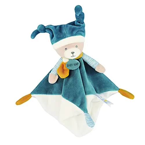 Baby Nat BN0739 - Teddybär mit Nachtmütze und gestreiftem Druck, Geburt – Doudou leicht zu fangen – sehr weich zum Umarmen