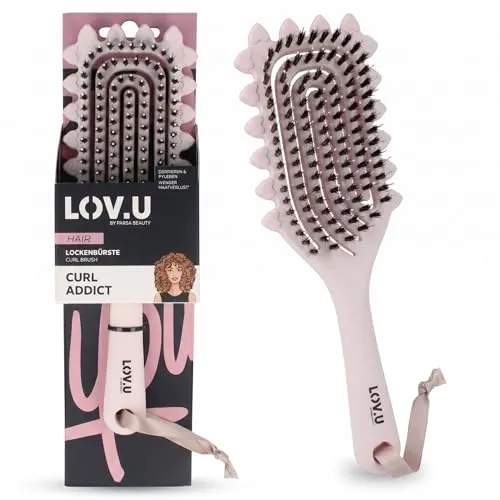 PARSA Beauty LOV.U Lockenbürste für definierte Locken, Spiralbürste für Naturlocken & Wellen, Entwirrbürste ohne Ziepen, Curly Girl Method Hair Brush, Anti-Frizz Stylingbürste für nasses Haar, Rosa