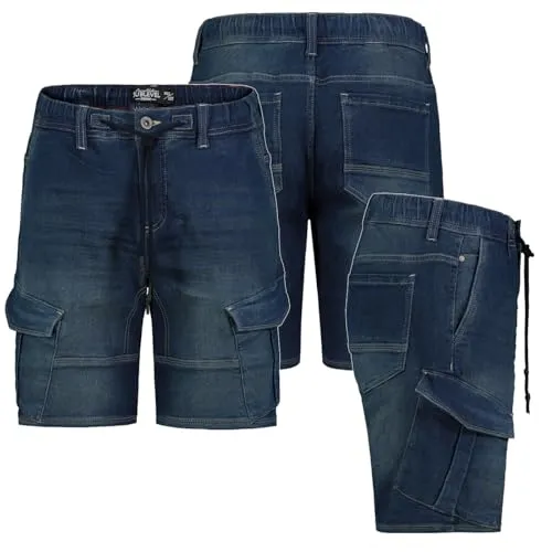 Sublevel Herren Jogging Shorts Freizeit Bermuda Kurze Hose Jeans Sweat Cargo, Hosengröße:W32, Farbe:KD84-Dunkelblau
