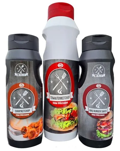 AVO Soßenset | Tomatenketchup 1kg | BBQ Soße 500g | Curry Ketchup 500g | Spar Set!