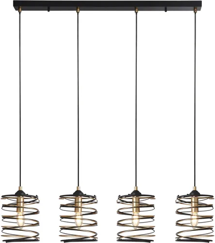 Searchlight Pendelleuchte Spring 4Lt Bar-Anhänger - Schwarzmetall & Gold - Elegante 4-Lampen-Pendelleuchte mit höhenverstellbaren Kabeln, ideal für Essbereiche. Das stilvolle Design aus überlappenden Bändern in Gold und Schwarz setzt beeindruckende Akzente in Ihrem Raum.
