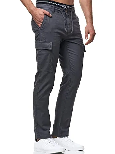 Indicode Herren Leonardo Cargohose aus Leinen & Baumwolle | Stoffhose für Männer Iron, M