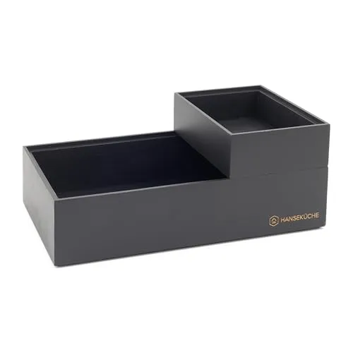 Hanseküche Aufbewahrungsboxen aus Bambus - 2er Set Ordnungsboxen Holz - Schachteln für Schubladen - Organisatorische Aufbewahrung - Stapelbare Kisten, nachhaltig, Ordnungssystem (Schwarz)