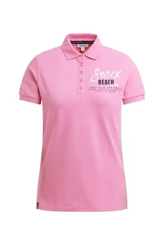 SOCCX Damen Poloshirt mit Backprint – Leicht tailliertes Kurzarm Polohemd in Pink Blush, XXXL - Sportives Poloshirt mit auffälligem Backprint-Design: Ideal für lässige Outfits. Hochwertiger Pikee-Stoff aus 95% Baumwolle und 5% Elasthan für höchsten Tragekomfort. Vielseitig kombinierbar für jeden Anlass.