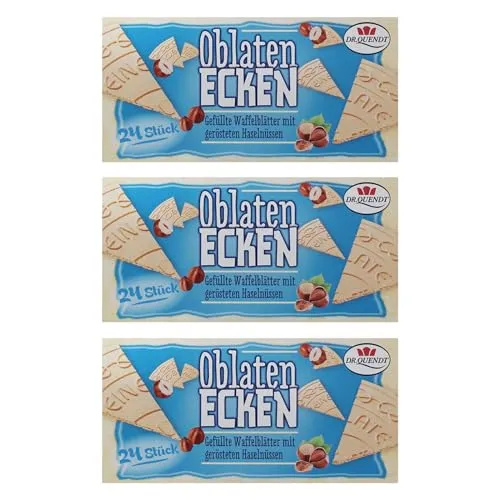 3er Pack Dr. Quendt Oblaten-Ecken Haselnuss (3 x 72 g) gefültte Waffel Waffelecken Oblatenwaffeln DDR Ostprodukt