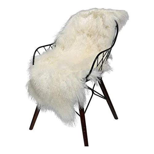 Hollert Lammfell Tibet Sheepskin Monglolisches Schaffell gelockt sehr weich Echtfell Dekoration Läufer Teppich Größe 80-90, Farbe Weiß