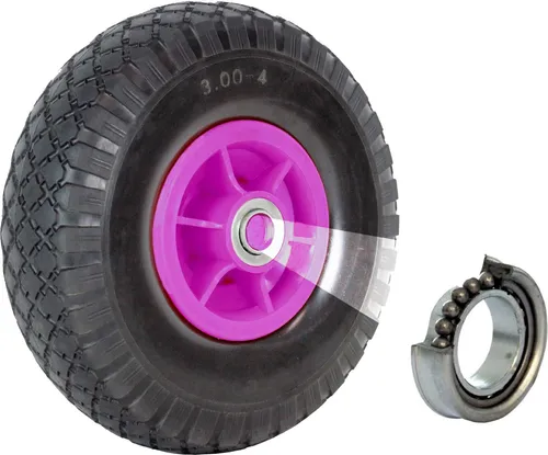 Sackkarrenrad Luftrad 260x85 mm 3.00-4 60 mm versetze Nabe Ø 20 mm pink robustes 4 PR Gewebe