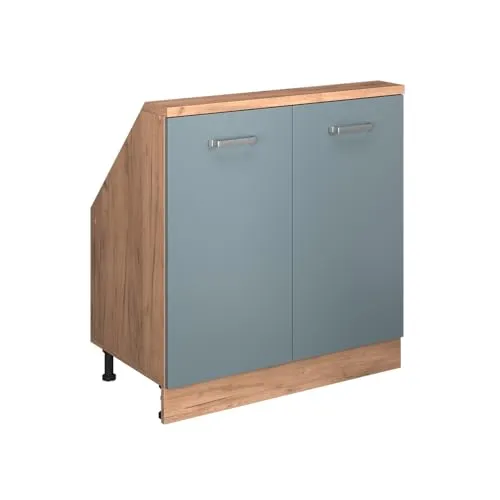 Vicco Kommode Rion in Blau-Grau und Goldkraft Eiche