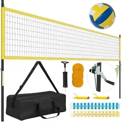 COSTWAY Volleyballnetz Outdoor, Höhenverstellbar mit Ständer - Volleyball Zubehör, robustes, wetterfestes Netz mit höhenverstellbaren Stangen für alle Altersgruppen und ein komplettes Set für unvergesslichen Spielspaß im Garten oder am Strand.
