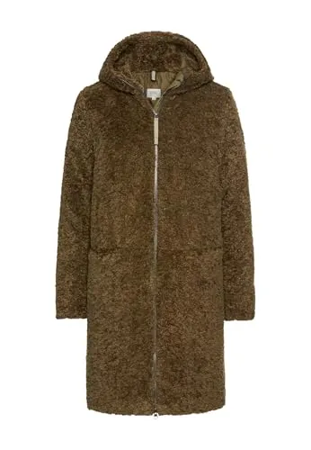 camel active Damen Teddy Mantel mit Kapuze Dunkelkhaki - Funktionsjacke mit gestepptem Innenfutter und Wattierung für optimale Wärme und Komfort, perfekt für kalte Tage und stylische Auftritte.