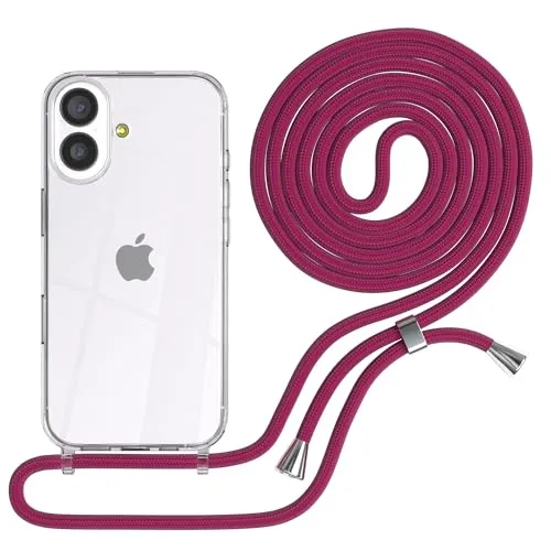 EAZY CASE Handykette kompatibel mit iPhone 17 Handyhülle mit Umhängeband, Handykordel mit Schutzhülle, Silikonhülle, Hülle mit Band, Stylische Kette für Smartphones, Pink