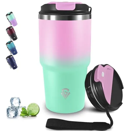 Grsta 20oz Thermobecher Kafferbecher to Go, Isolierbecher Vakuumisoliert, 8h Heiß und 6h Kalt, Thermobecher mit Trageriemen, Auslaufsichere Trinkbecher Isoliert für Heiß Kaltgetränke