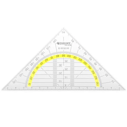Westcott Geometriedreieck 14 cm | Transparentes Geometrie-Dreieck aus bruchsicherem Kunststoff mit gelber Skala | Technische Skala & Winkelmesser für Schule, Uni oder Büro | E-10132 00