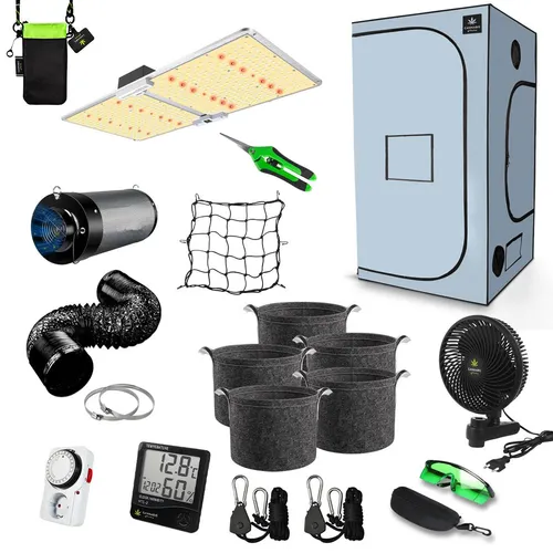Canna4Home GrowBox Komplettset 100x100x200 cm mit dimmbarer LED - Vollständiges Grow Box Set mit kompaktem Design für Einsteiger. Enthält dimmbare LED, Abluftset, Pflanztöpfe und mehr für effizienten Anbau. Ideal für 3 große Pflanzen.