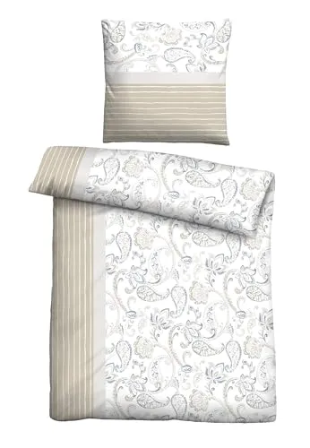 Castell - Markenbettwäsche 0351110, Biber, 2-teilig - Bettwäsche aus pflegeleichtem Poly-Cotton, wohlig warm und atmungsaktiv, ideal für gemütliche Nächte. Mit praktischem Reißverschluss und stilvollem Paisleymuster in Grau.