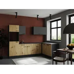 Respekta Eckküche Oliver - Grau & Eiche Artisan - Moderne Eckküche mit 1 Schublade, vielseitig montierbar (links/rechts). Ideal für platzsparende Küchenlösungen in stilvollem Design. Maße: 280x172 cm.