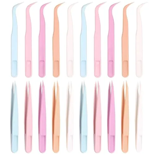 WOLMIK 20 Stück Pinzette Kunststoff, Antistatische Plastik Pinzette Set, Vielseitige und praktische Pinzette Basteln - für Elektronik, Schmuckherstellung, Modellbau