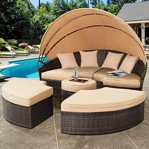 Melko Gartenlounge-Set Polyrattan Sonneninsel mit Kissen 180CM - Garten-Lounge-Set mit wasserabweisenden Kissen und faltbarem Sonnenschutzdach. Ideal für Balkon und Terrasse, bequem und flexibel kombinierbar für entspannte Stunden im Freien.
