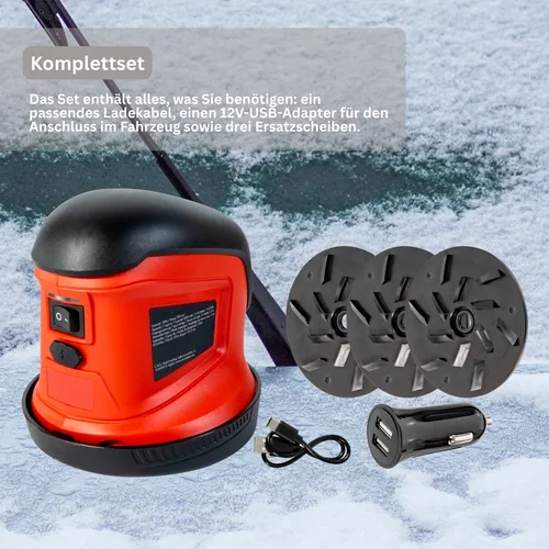 Elektrischer Eiskratzer mit 12V Adapter & 3 Ersatzscheiben