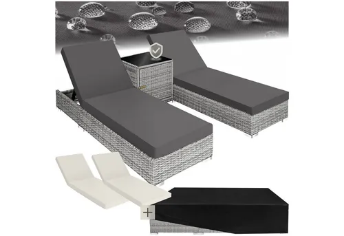 tectake Gartenliege 2er Set Rattan Sonnenliegen - Hochwertige Alu-Rattan Sonnenliegen im 2er Set, 5-fach verstellbare Rückenlehne und pflegeleichte Materialien, ideal für entspannte Stunden im Garten.