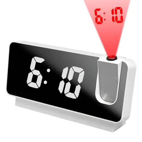DAWRIS Projektionswecker, Digitaler Wecker mit Projektion 180° Tragbare Wecker Digital mit Großem 7,3-Zoll LED Display, USB Digital Alarm Clock Temperaturanzeige Wecker mit Deckenprojektion