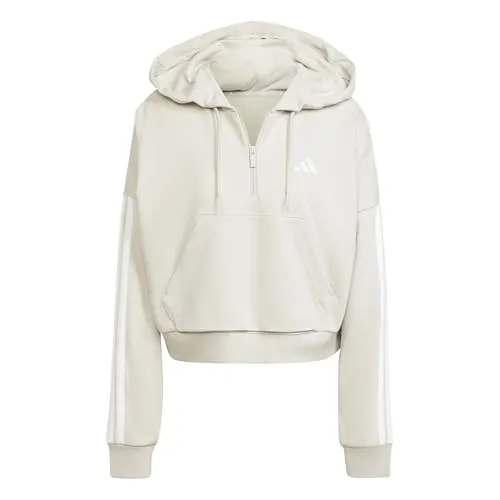 ADIDAS Damen Kapuzensweat Essentials 3-Streifen Quarter-Zip - Hoodie aus weichem French-Terry-Material, ideal für Freizeit und Entspannung, mit nachhaltigen Recyclingmaterialien für einen umweltfreundlichen Look.