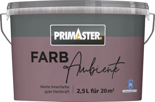 Primaster Farbambiente Wandfarbe matt pflaume 2,5 L - Hochwertige Innenfarbe - Hochwertige mattierte Wandfarbe in Pflaume für ein stilvolles Ambiente. Ideal für kreative Raumgestaltungen und einfache Anwendung.