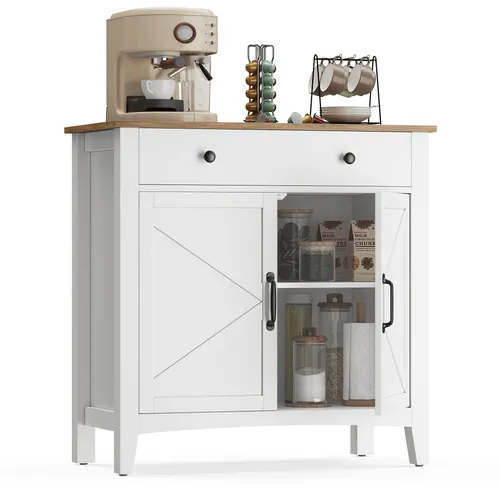 VASAGLE Küchenschrank, Sideboard mit Schubladen, Aufbewahrungsschrank mit Türen, verstellbare Ablage, Landhausstil, für Wohnzimmer Küche, 40x80 x80cm