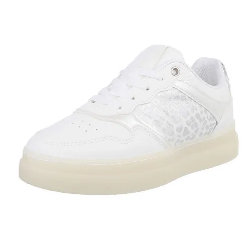 Ital-Design Damen Low-Top Freizeit Sneaker mit Keilabsatz - Stylische Wedge Sneakers in Weiß und Silber, ideal für bequemes Tragen und modische Akzente. Perfekt für Freizeit und Alltag, mit 4 cm Absatzhöhe für zusätzlichen Komfort.