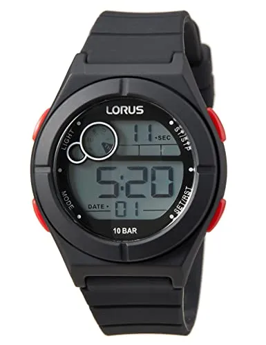 LORUS Jungen Digital Quarz Uhr R2363NX9 - Armbanduhren für Herren mit präzisem Chronograph, Alarmfunktion und Zifferblattbeleuchtung für optimale Ablesbarkeit, dazu ein flexibles Silikonband für hohen Tragekomfort.