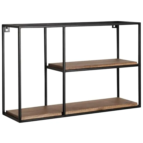 FINEBUY Wandregal FB92217 - Hängeregal aus Mango Massivholz und Metall - Industrielles Wandregal, handgefertigt aus massivem Mango-Holz und pulverbeschichtetem Eisen, ideal für stilvolle Akzente in deinem Zuhause.